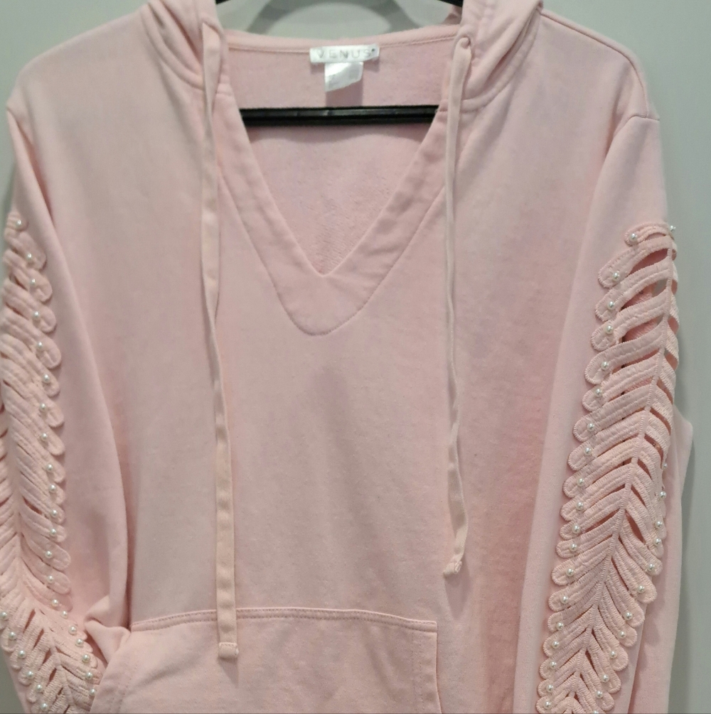 Pink Embellished Hoodie by Venus